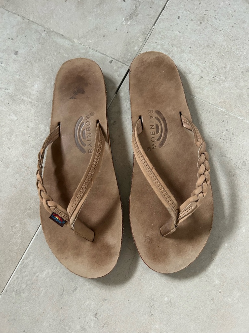 Rainbow Women’s Braided Leather Flip Flops - Light Brown Size 9